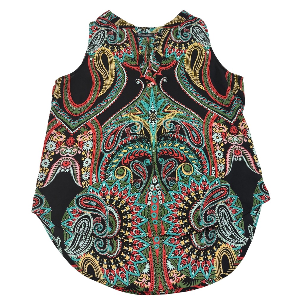 7th Avenue New York & Company Paisley Sleeveless Blouse Black Multi Size M